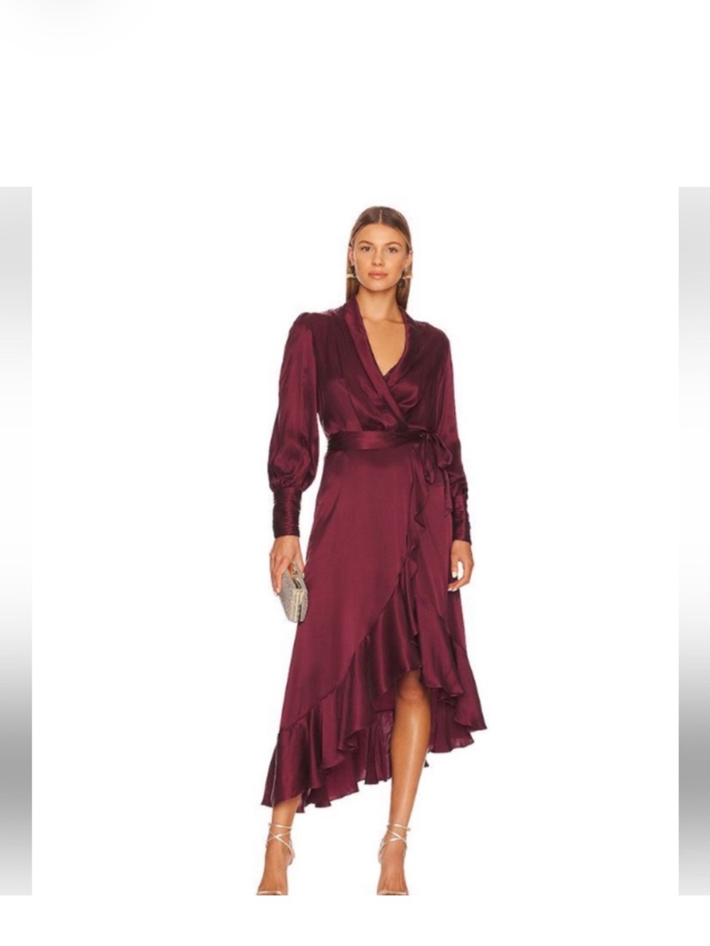Zimmermann Burgundy Satin Wrap High-Low Dress. Excellent condition.